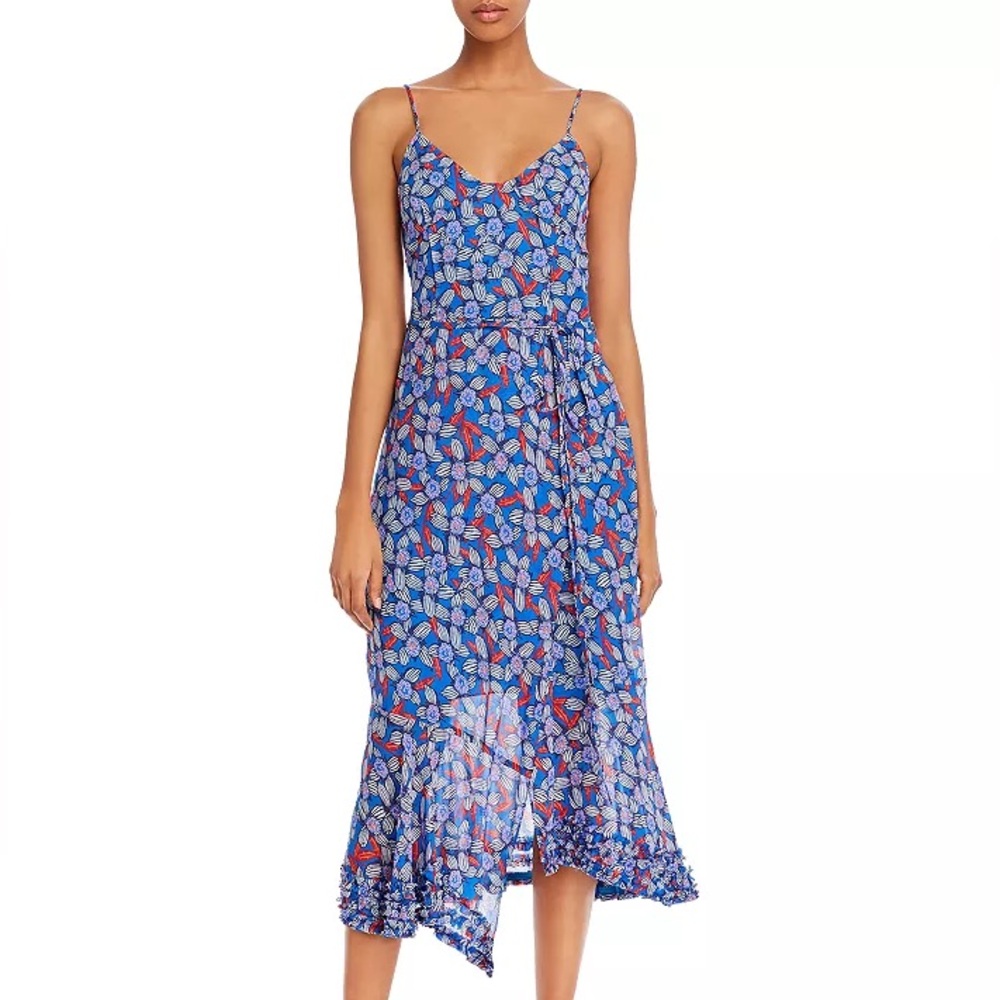 DEREK LAM 10 CROSBY Leilani Blue Floral-Print Slip Dress Sz 6